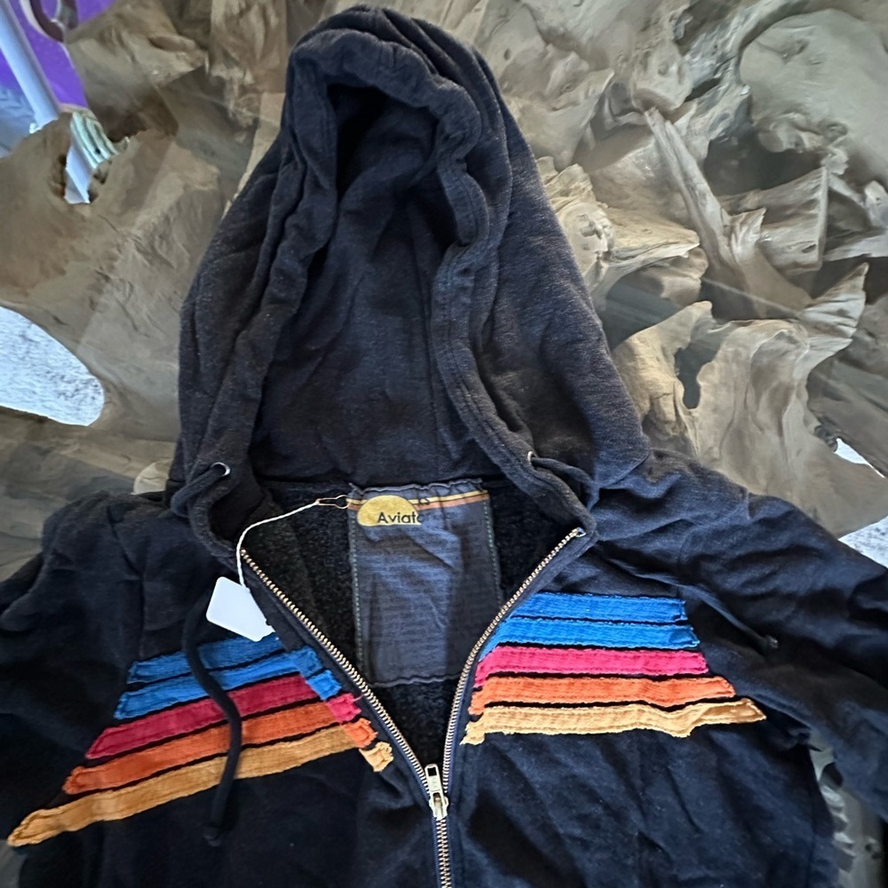RARE Aviator Nation 5 Stripe Zip Hoodie Black Rainbow NWT XS - Picture 6 of 8